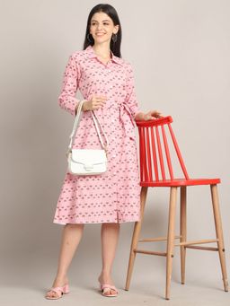 Rajnandini - Women Pink Cotton Knee Length Dress