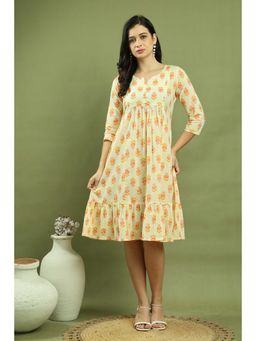Rajnandini - Women Cream Cotton Knee Length Dress