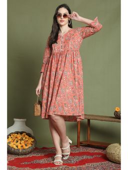 Rajnandini - Women Orange Cotton Knee Length Dress