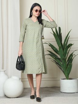 Rajnandini - Women Green Cotton Knee Length Dress