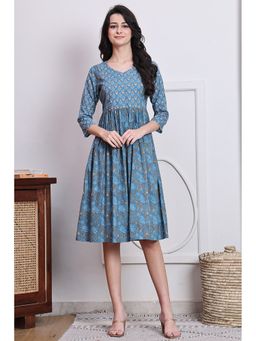 Rajnandini - Women Blue Cotton Knee Length Dress
