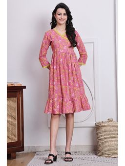 Rajnandini - Women Pink Cotton Knee Length Dress