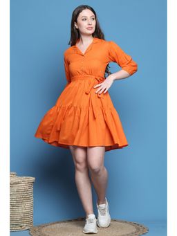 Rajnandini - Women Orange Cotton Dress