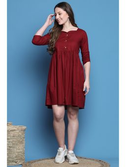 Rajnandini - Women Maroon Cotton Dress