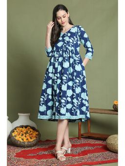 Rajnandini - Women Blue Cotton Dress