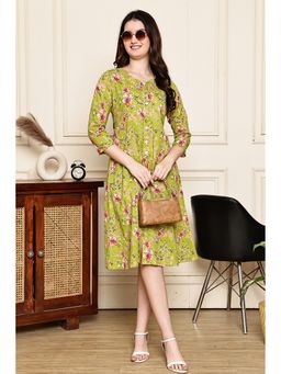 Rajnandini - Women Green Cotton Knee Length Dress