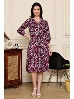 Rajnandini - Women Wine Cotton Knee Length Dress