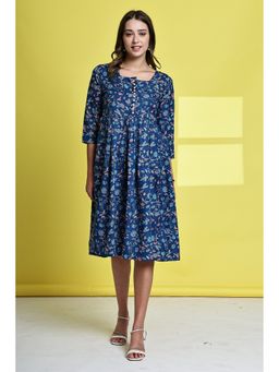 Rajnandini - Women Blue Cotton Knee Length Dress