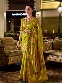 Odette - Women Green Silk Woven Saree with Unstitched Blouse