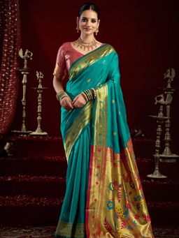 Odette - Women Green Silk Woven Saree with Unstitched Blouse
