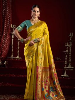 Odette - Women Yellow Silk Woven Saree with Unstitched Blouse