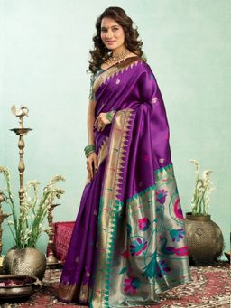 Odette - Women Purple Silk Woven Saree with Unstitched Blouse