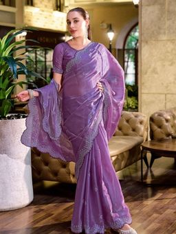 Odette - Women Lavender Chiffon Embroidered Saree with Unstitched Blouse