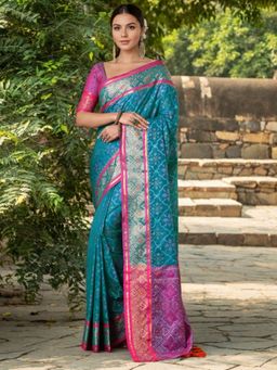 Odette - Women Blue Silk Woven Saree with Unstitched Blouse