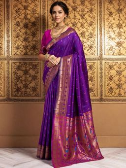 Odette - Women Purple Silk Woven Saree with Unstitched Blouse