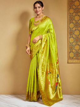 Odette - Women Green Silk Woven Saree with Unstitched Blouse