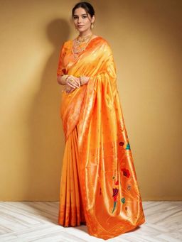 Odette - Women Yellow Silk Woven Saree with Unstitched Blouse