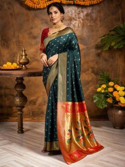 Odette - Women Green Silk Woven Saree with Unstitched Blouse
