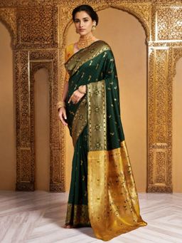 Odette - Women Green Silk Woven Saree with Unstitched Blouse