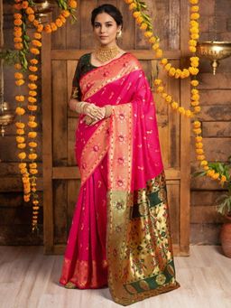 Odette - Women Magenta Silk Woven Saree with Unstitched Blouse