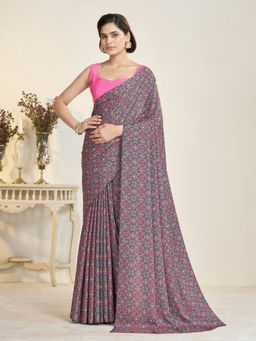 Garden VARELI - Women Crepe Geometric Printed Lavender Saree with Unstitched Blouse