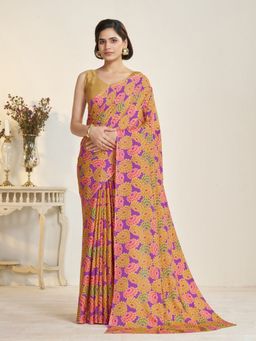 Garden VARELI - Women Crepe Floral Printed Purple Saree with Unstitched Blouse