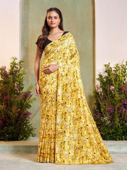 Garden VARELI - Women Silk Blend Floral Printed Mango Gold Saree Without Blouse