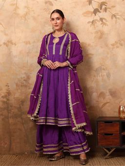 Mahukaa - Women Purple Solid Anarkali with Sharara and Dupatta