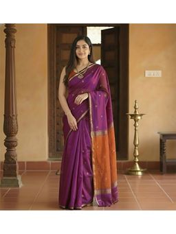 AMRUTKALA SAREES - Magenta Designer Cotton Silk Kanjivaram Saree with Unstitched Blouse