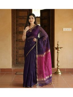 AMRUTKALA SAREES - Purple Designer Cotton Silk Kanjivaram Saree with Unstitched Blouse