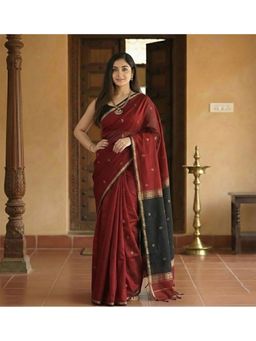 AMRUTKALA SAREES - Maroon Designer Cotton Silk Kanjivaram Saree with Unstitched Blouse
