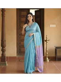 AMRUTKALA SAREES - Blue Designer Cotton Silk Kanjivaram Saree with Unstitched Blouse