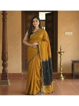 AMRUTKALA SAREES - Mustard Designer Cotton Silk Kanjivaram Saree with Unstitched Blouse