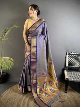 Elora - Women Lavender Silk Blend Woven Saree with Unstitched Blouse