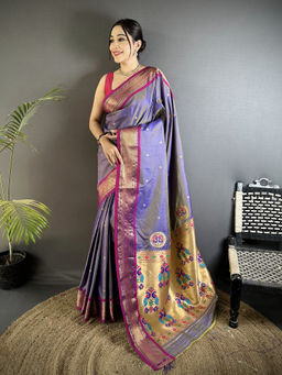 Elora - Women Purple Silk Blend Woven Saree with Unstitched Blouse