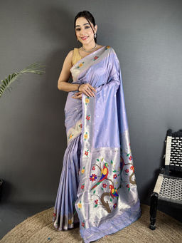 Elora - Women Lavender Silk Blend Woven Saree with Unstitched Blouse