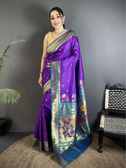 Elora - Women Purple Silk Blend Woven Saree with Unstitched Blouse