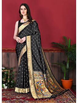 Ekta Textiles - Black Soft Pathani Silk Zari Woven Saree with Unstitched Blouse