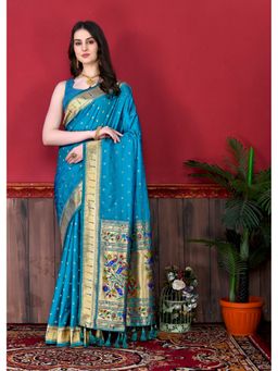 Ekta Textiles - Blue Soft Pathani Silk Zari Woven Saree with Unstitched Blouse