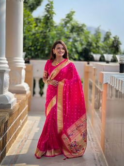 Ekta Textiles - Pink Soft Pathani Silk Zari Woven Saree with Unstitched Blouse