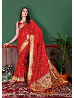 Ekta Textiles - Red Soft Pathani Silk Zari Woven Saree with Unstitched Blouse