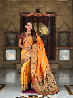 Ekta Textiles - Mustard Soft Banarasi Silk All-Over Zari Saree with Unstitched Blouse