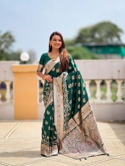 Ekta Textiles - Women Soft Banarasi Silk Minakari Woven Saree with Unstitched Blouse