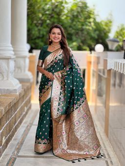 Ekta Textiles - Women Soft Banarasi Silk Minakari Woven Saree with Unstitched Blouse