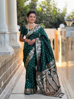 Ekta Textiles - Women Soft Banarasi Silk Minakari Woven Saree with Unstitched Blouse
