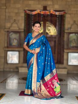 Ekta Textiles - Blue Soft Pathani Silk Zari Woven Munia Border Saree with Unstitched Blouse