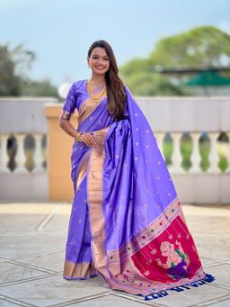 Ekta Textiles - Lavender Soft Pathani Silk Zari Woven Munia Border Saree with Unstitched Blouse