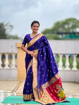 Ekta Textiles - Blue Soft Pathani Silk Zari Woven Munia Border Saree with Unstitched Blouse
