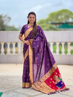 Ekta Textiles - Wine Soft Pathani Silk Zari Woven Munia Border Saree with Unstitched Blouse