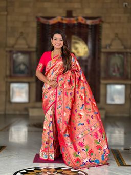 Ekta Textiles - Pink Soft Kanjivaram Pathani Silk Zari Saree with Unstitched Blouse